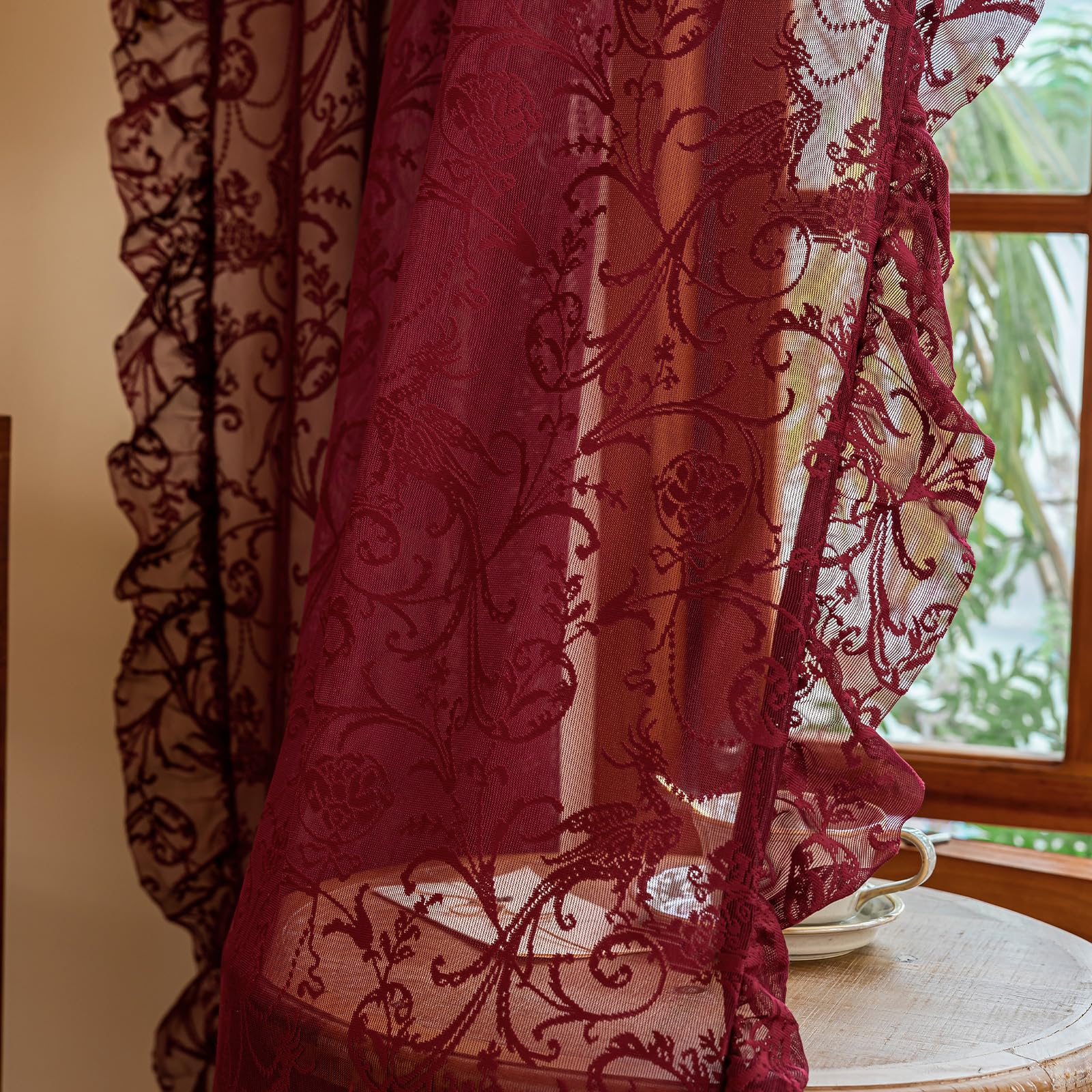 TUDECO Burgundy Curtains room ambience with warm light