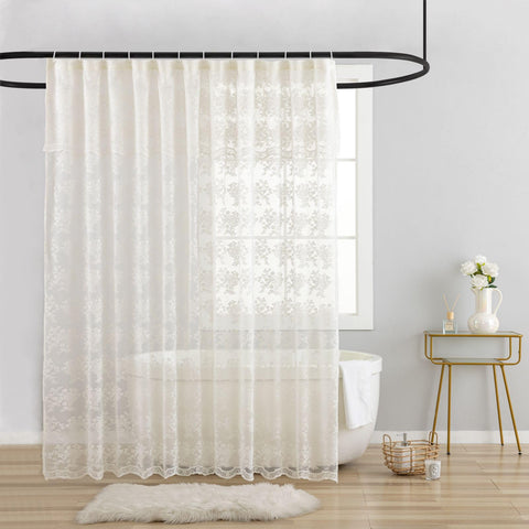 TUDECO ivory lace vintage shower curtain with attached valance enhances privacy and style.
