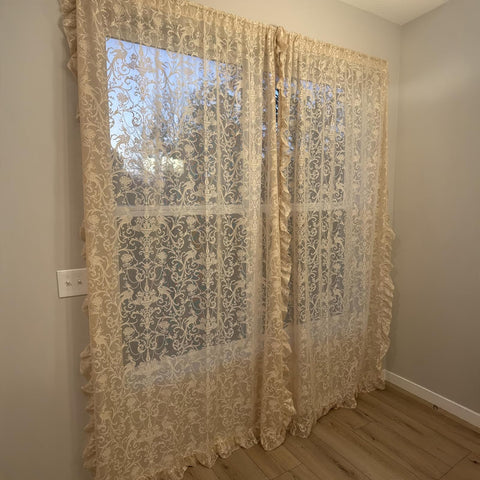 TUDECO light-filtering lace curtains diffuse sunlight while preserving privacy.