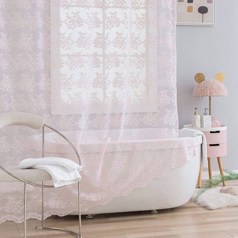TUDECO pale pink fabric complements soft mornings and relaxing bathroom routines.