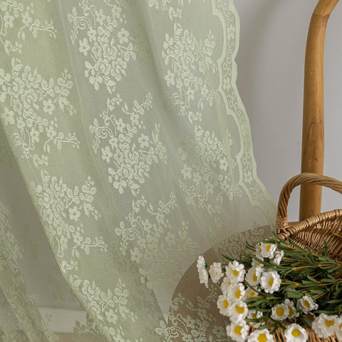 TUDECO curtain with scalloped edges and reinforced top holes for easy hanging.