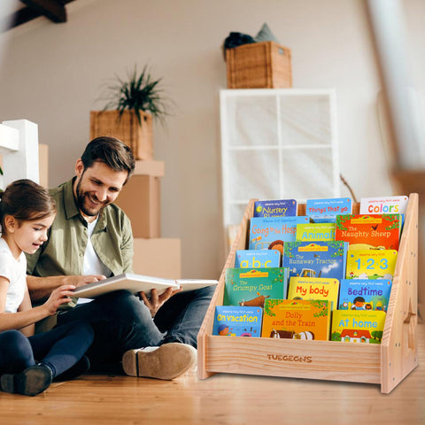 TUEGEGNS toddler bookshelf with neatly displayed stories boosts quick selection.