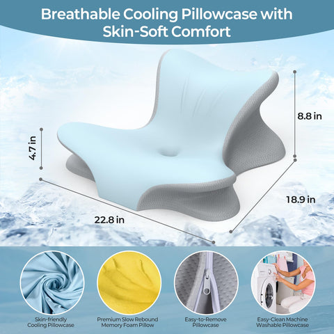 Tujami memory foam core delivers cloud-soft feel with firm cervical stabilization.