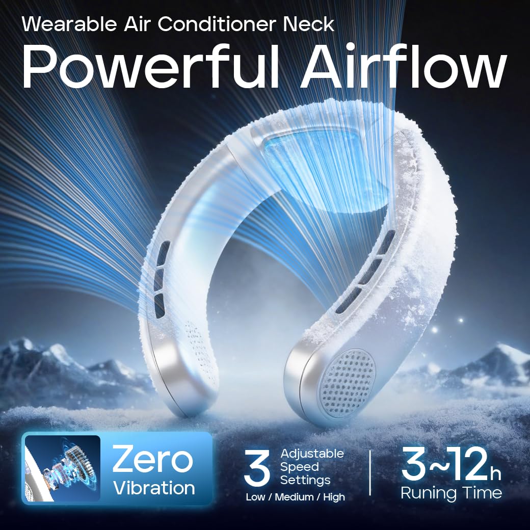 TUJIMAO neck fan powered by a 7000mAh battery for long runtime.