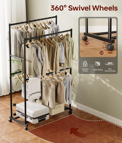Tujurich clothes rack base shelf with luggage for compact storage