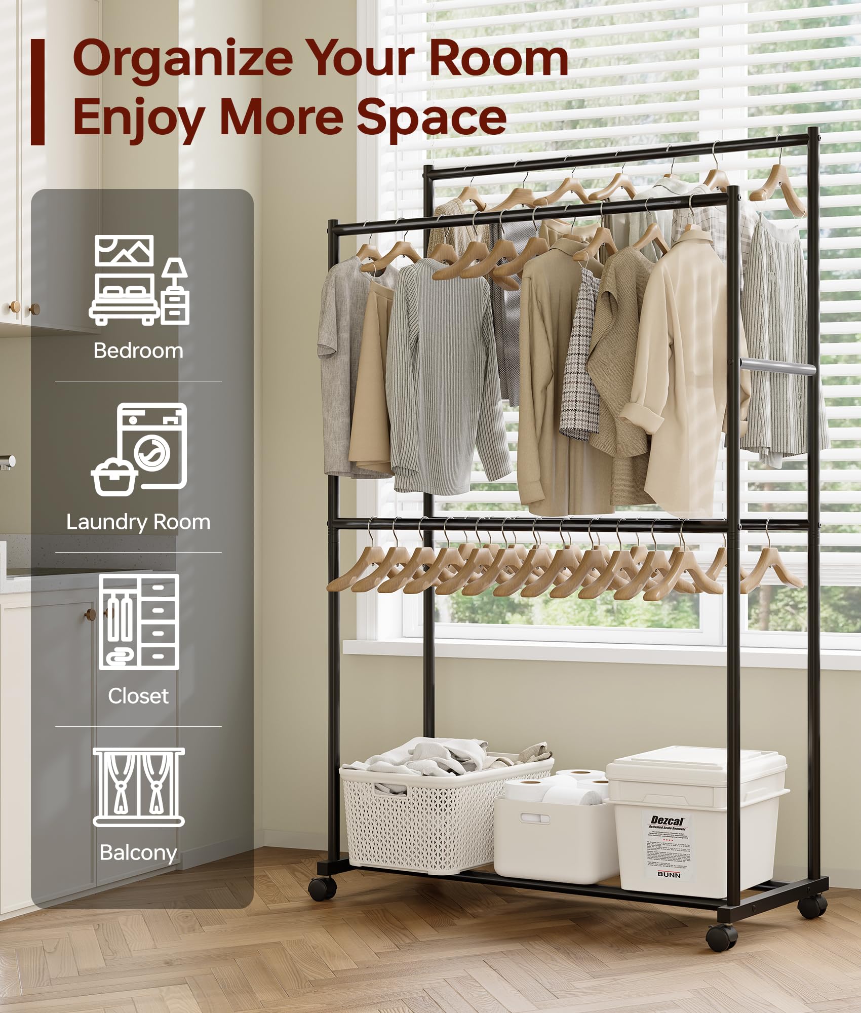 Tujurich clothes rack black finish detail for sleek styling