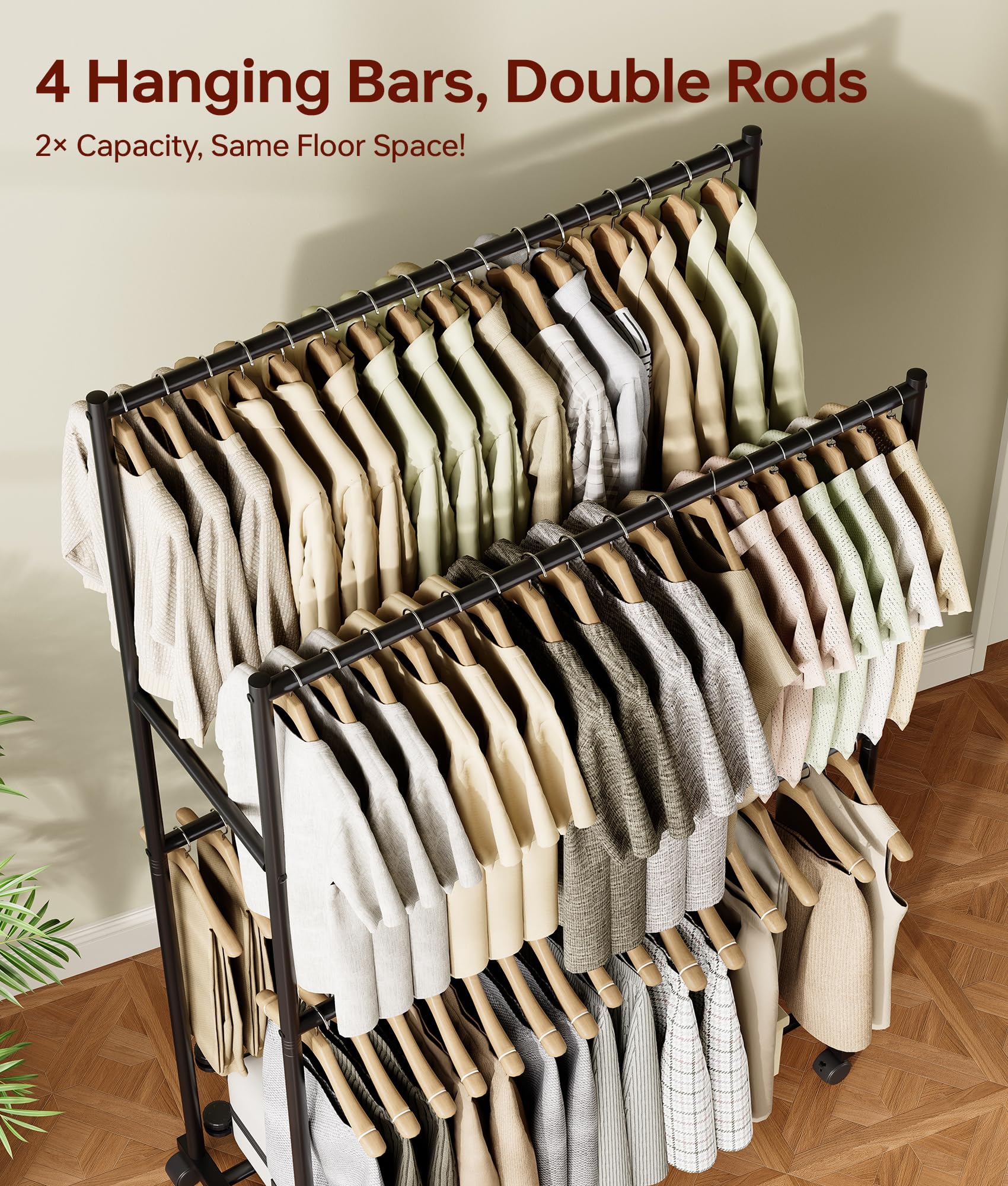 Tujurich clothes rack rolling wheels enable smooth movement
