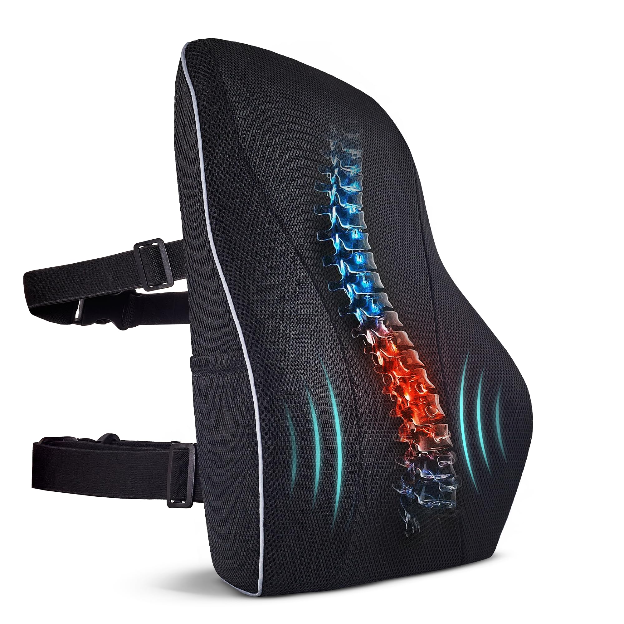 TULARIS extra dense lumbar support pillow on an office chair, promoting natural spine alignment