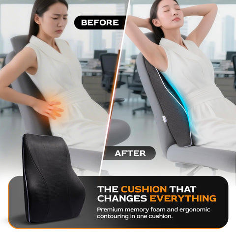 TULARIS using the lumbar pillow on an office chair during work