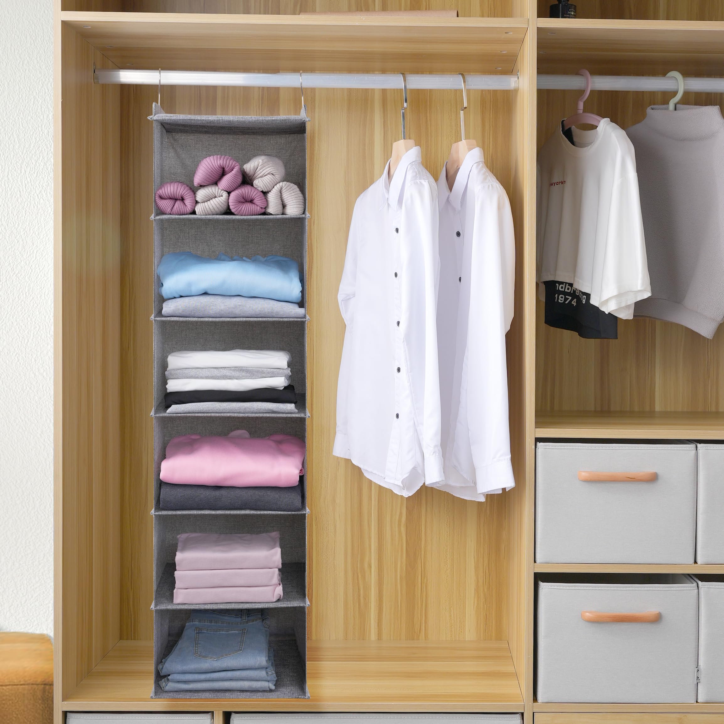 Tulinstiraga washable hanging closet organizer designed to stay fresh after washing.