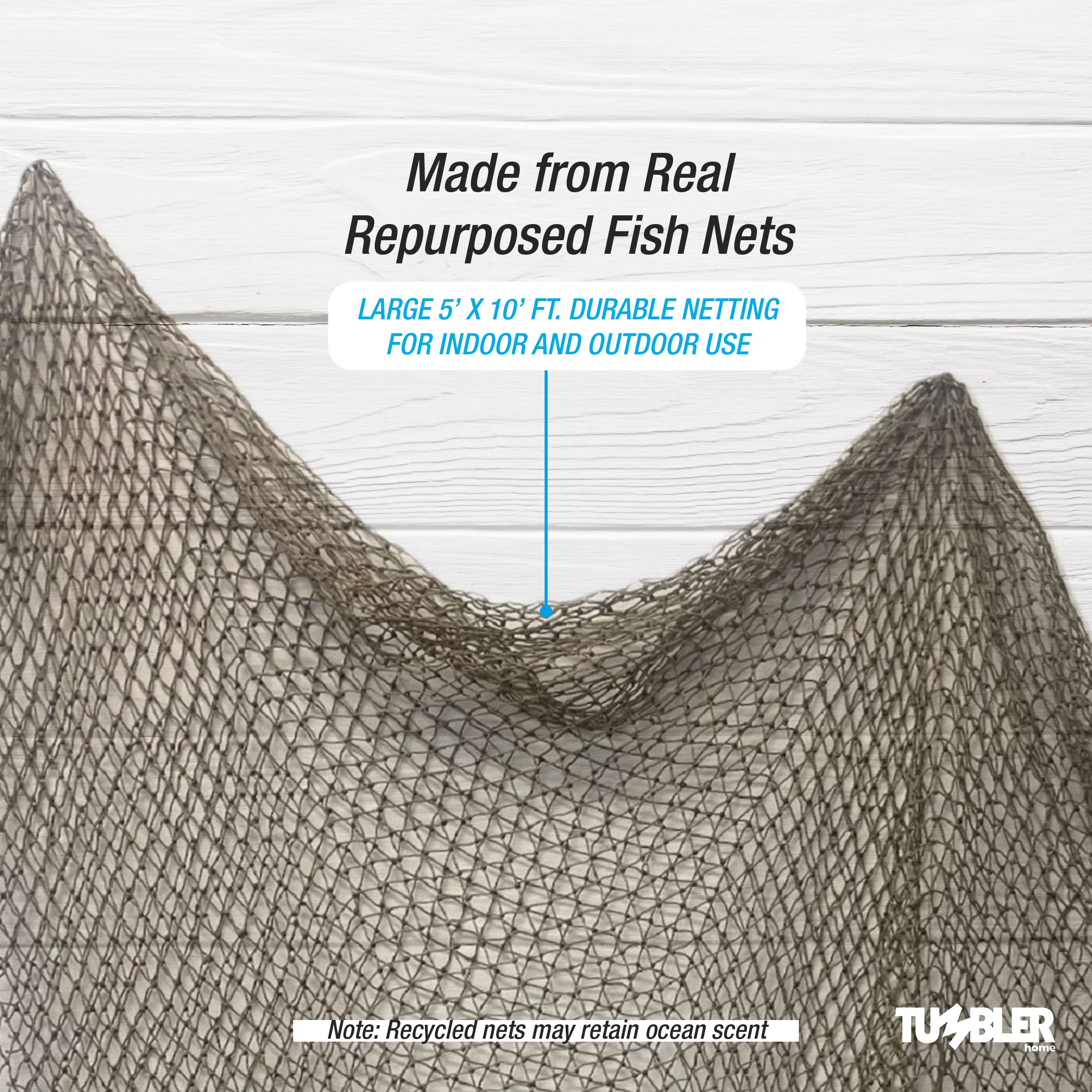 Tumbler Home fishing net decor 5x10 beach cafe accent with seafaring charm.