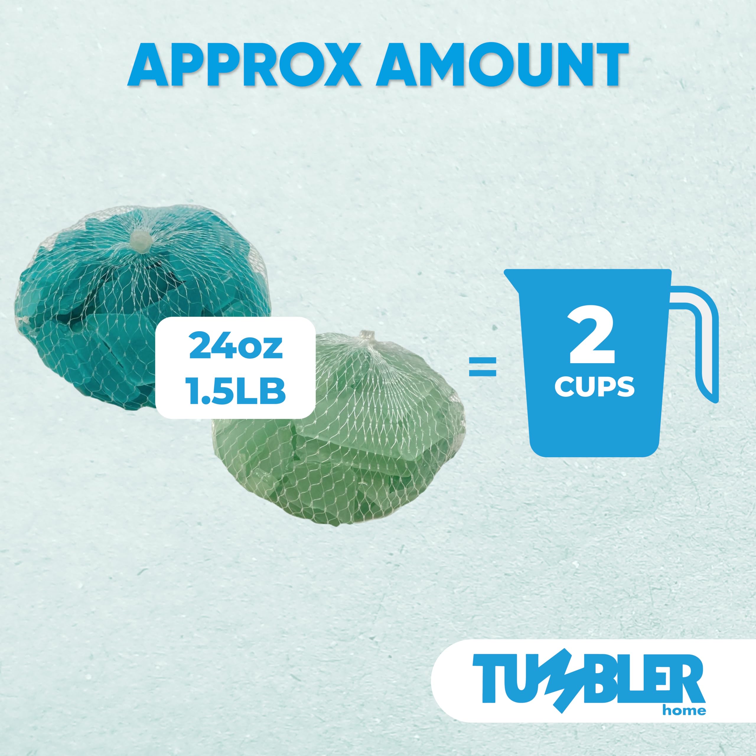 Tumbler Home frosted sea glass in aqua and mint enhances centerpieces
