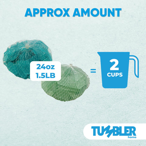 Tumbler Home frosted sea glass in aqua and mint enhances centerpieces