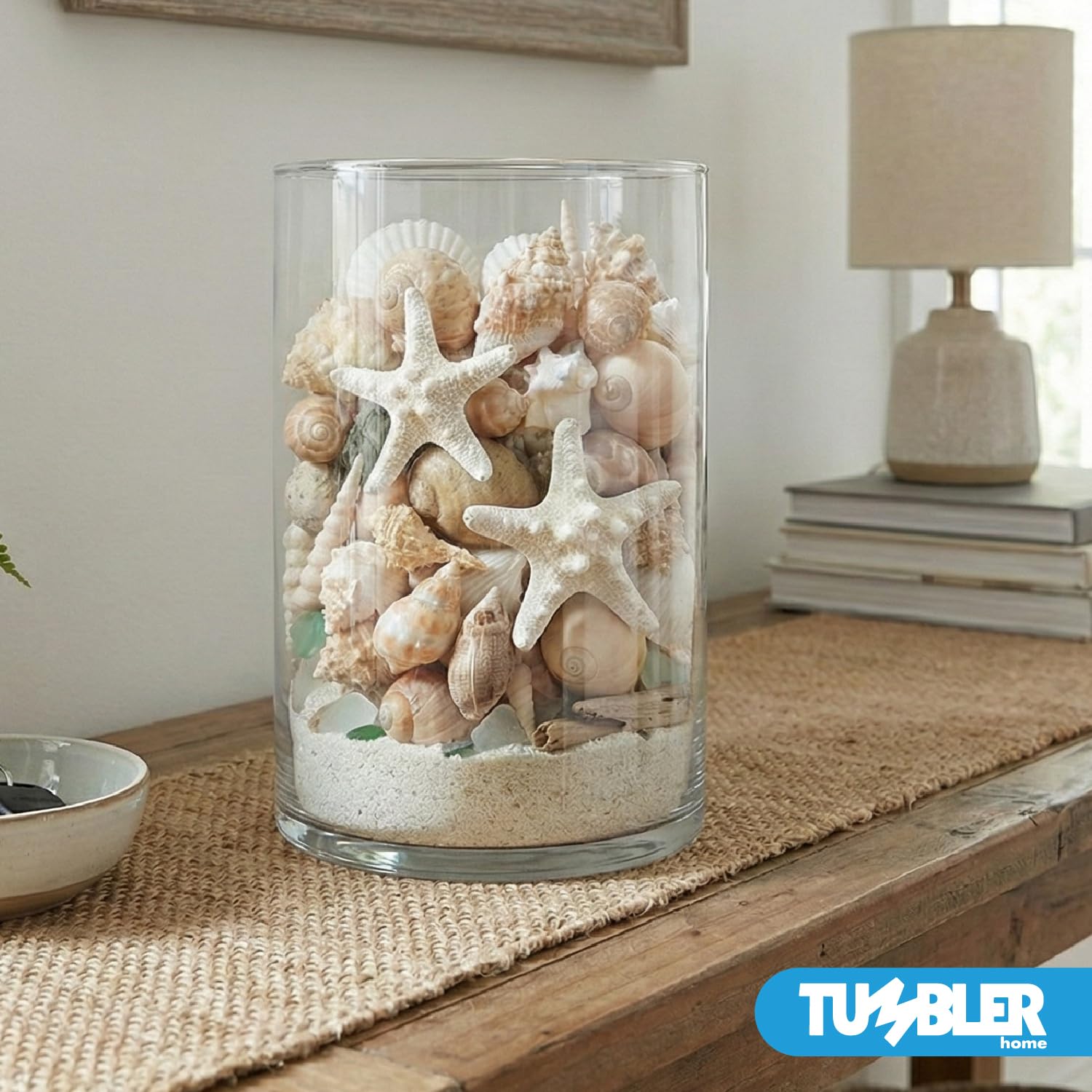 Tumbler Home seashells color mix close-up texture.