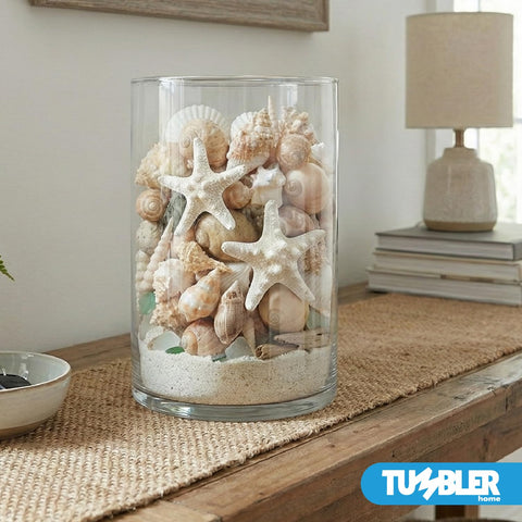 Tumbler Home seashells color mix close-up texture.