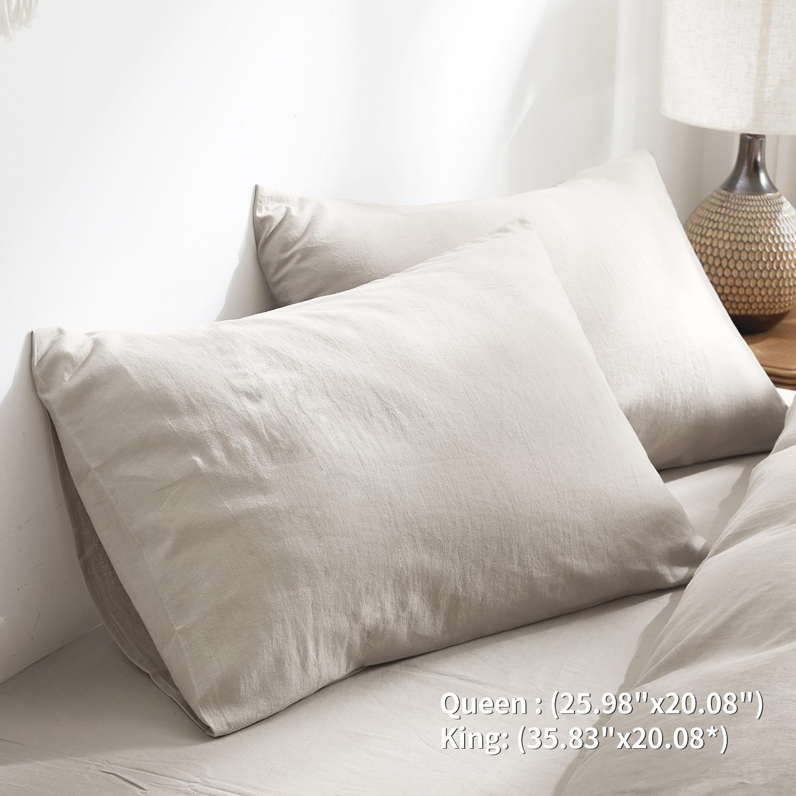 TUMEI linen pillow case queen care-wash settings illustrate easy care and colorfast fabric.