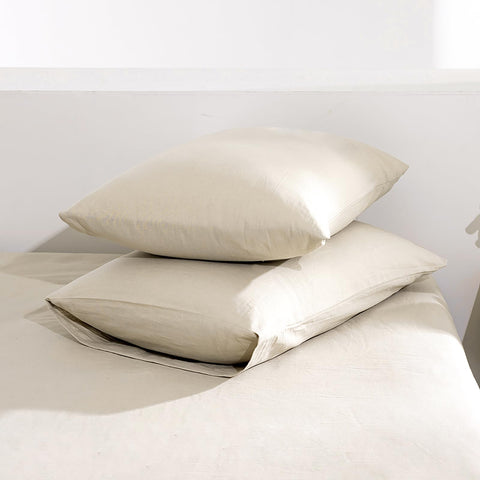 TUMEI linen pillow case queen natural texture shows breathable, temperature-regulating fabric.