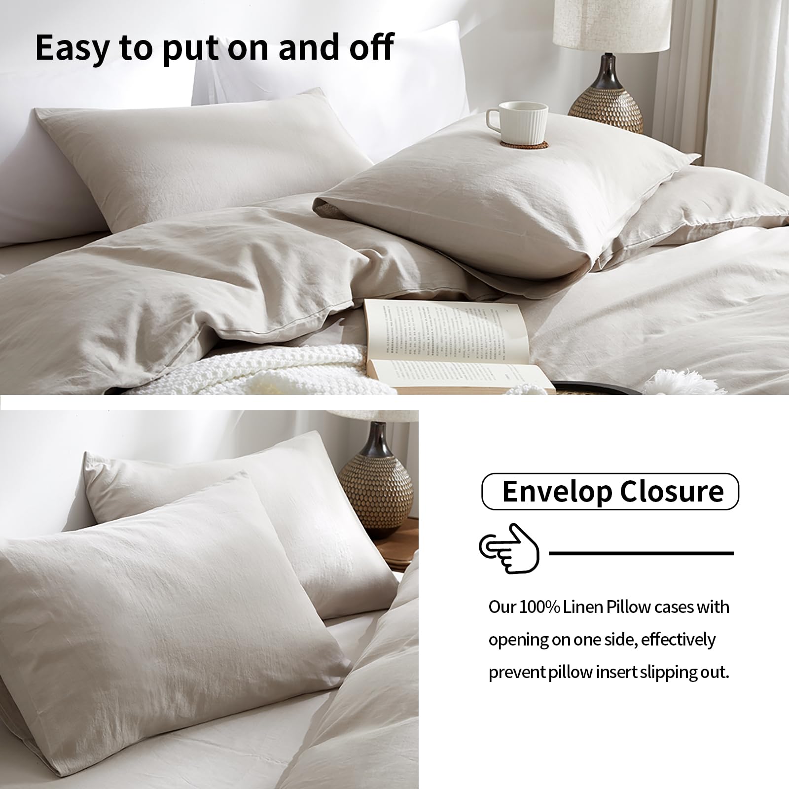 TUMEI linen pillow case queen close-up weave detail emphasizes durable, eco-friendly fabric.