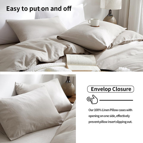 TUMEI linen pillow case queen close-up weave detail emphasizes durable, eco-friendly fabric.