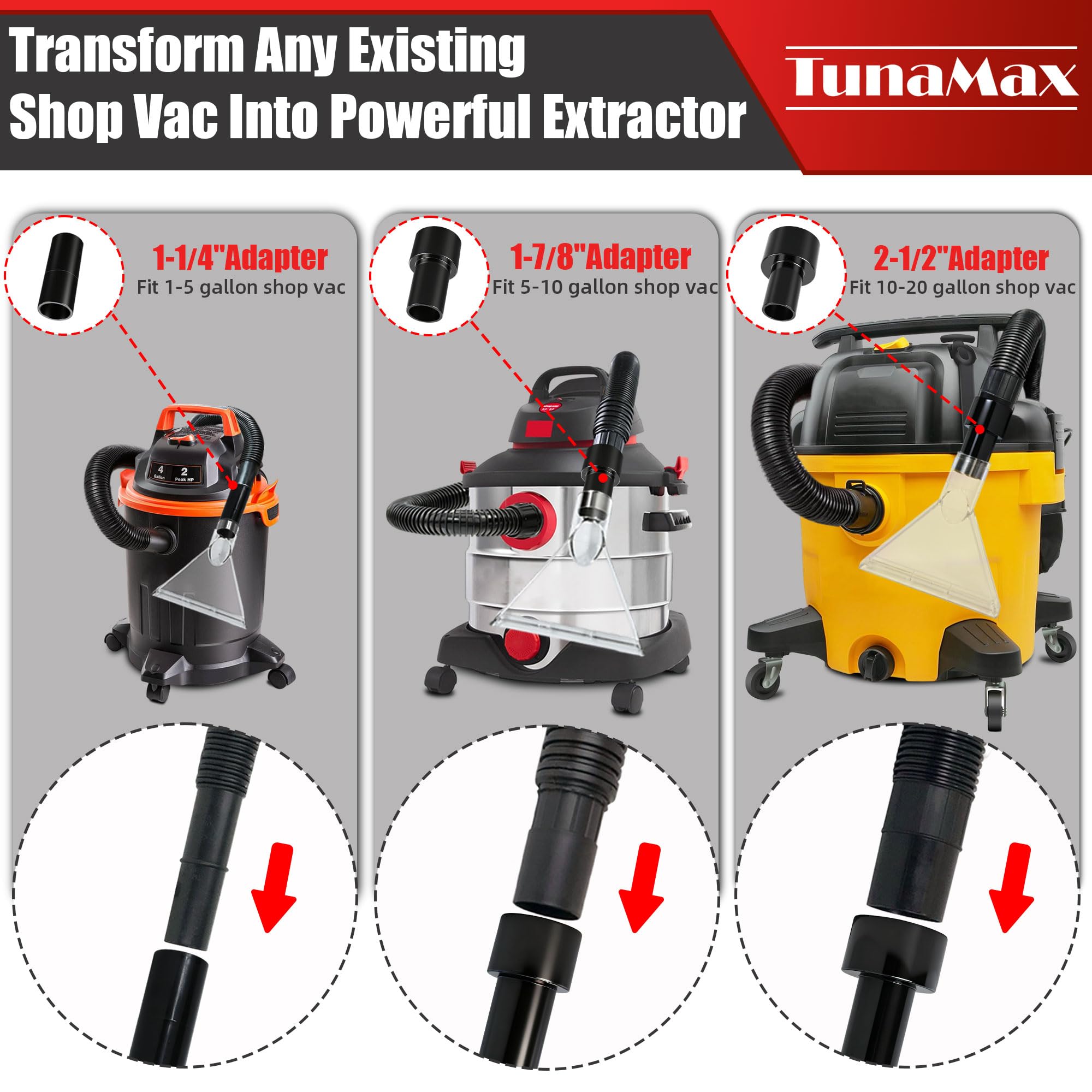 TunaMax Universal Work transparent head lets you watch dirt flow during cleaning.