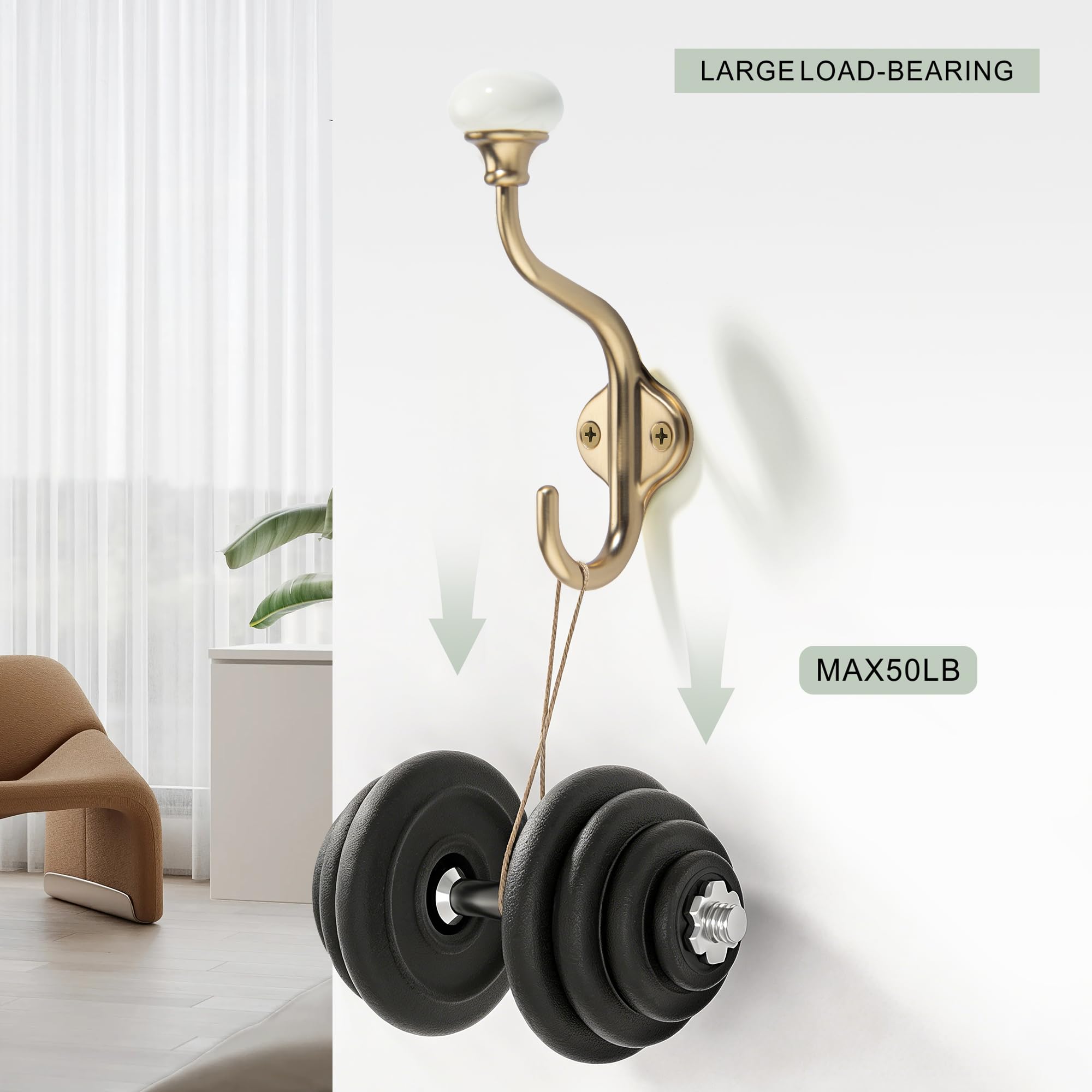 TUNNY coat hooks 5-pack champagne bronze wall-mount installation demonstrates easy setup.