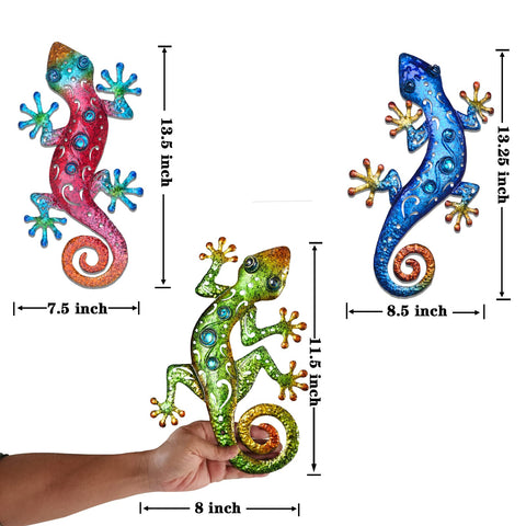 Tuokiuhn three-pack gecko wall accents brighten garden fences.
