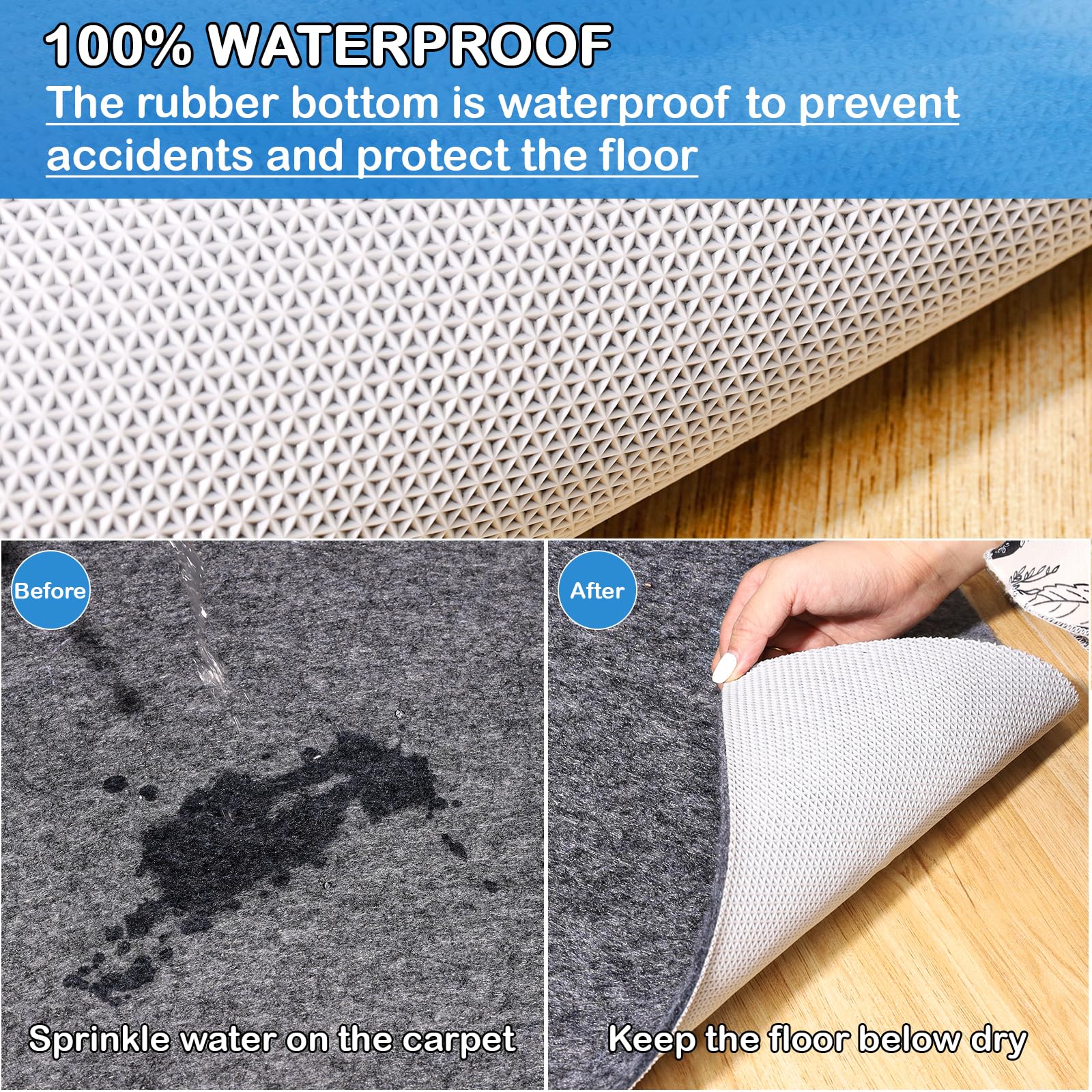 TUOTPE non-skid rug pad prevents slipping in high-traffic areas.