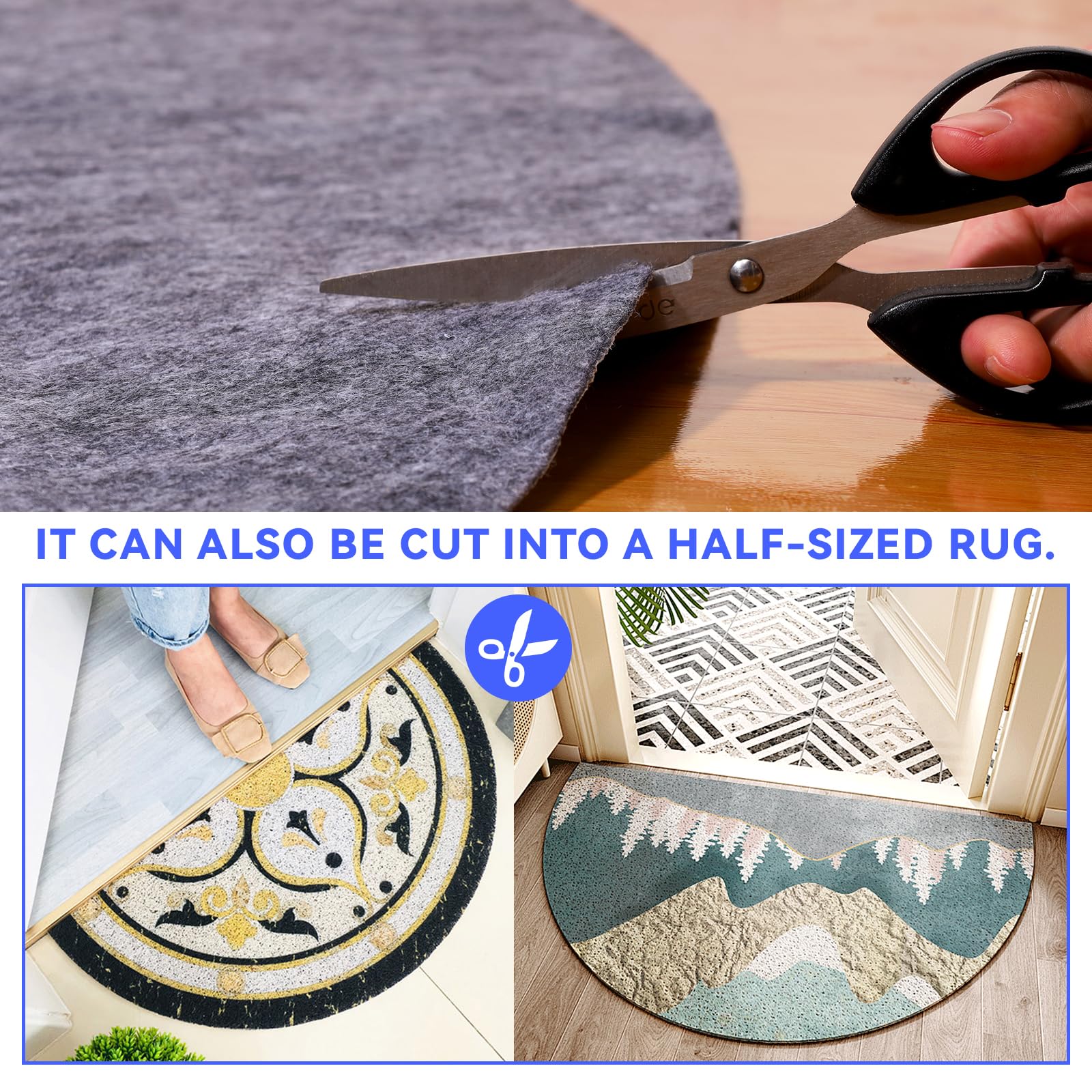 TUOTPE non-slip rug pad keeps a round rug in place in busy living spaces.