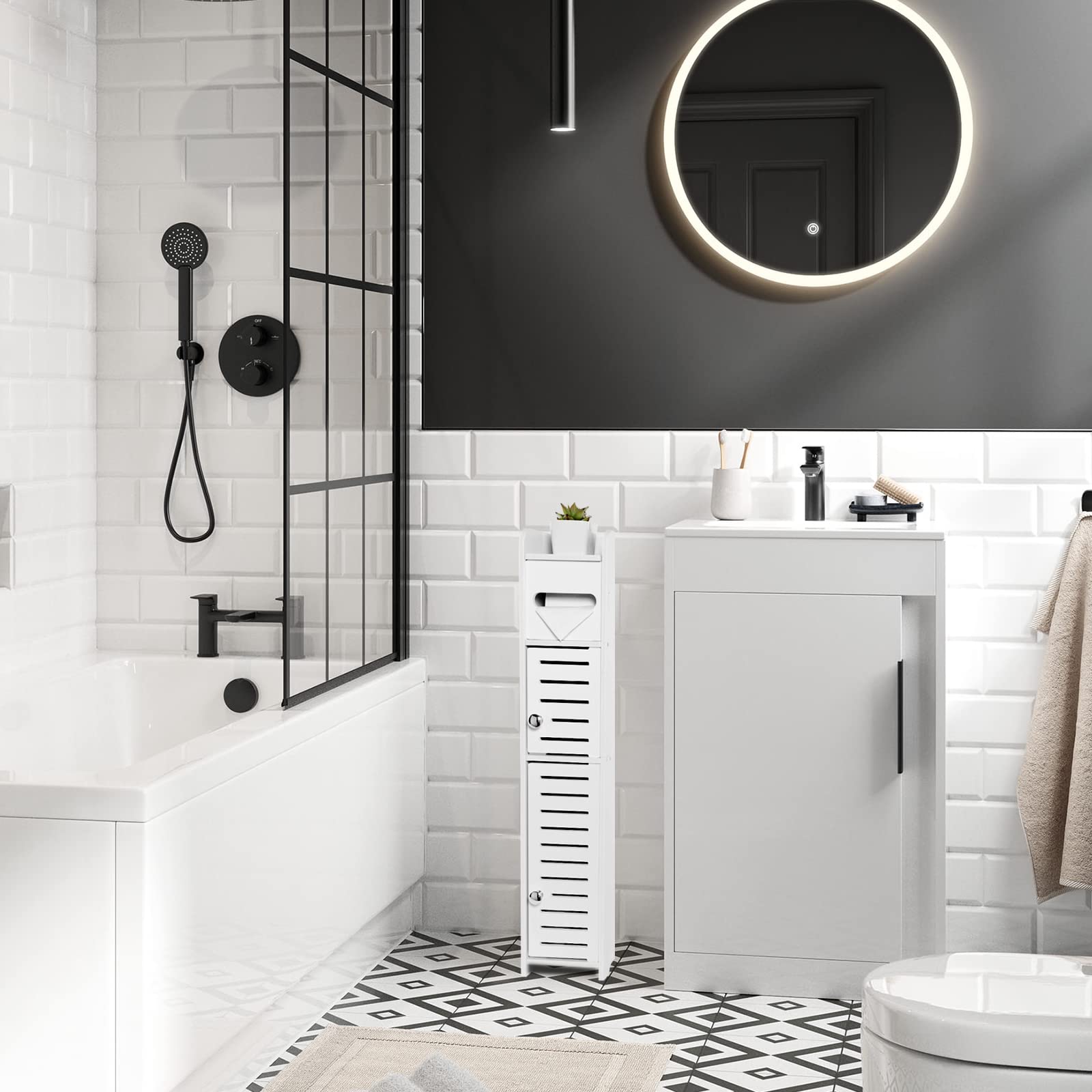 Tuoxinem over-the-toilet cabinet with two doors viewed from the side
