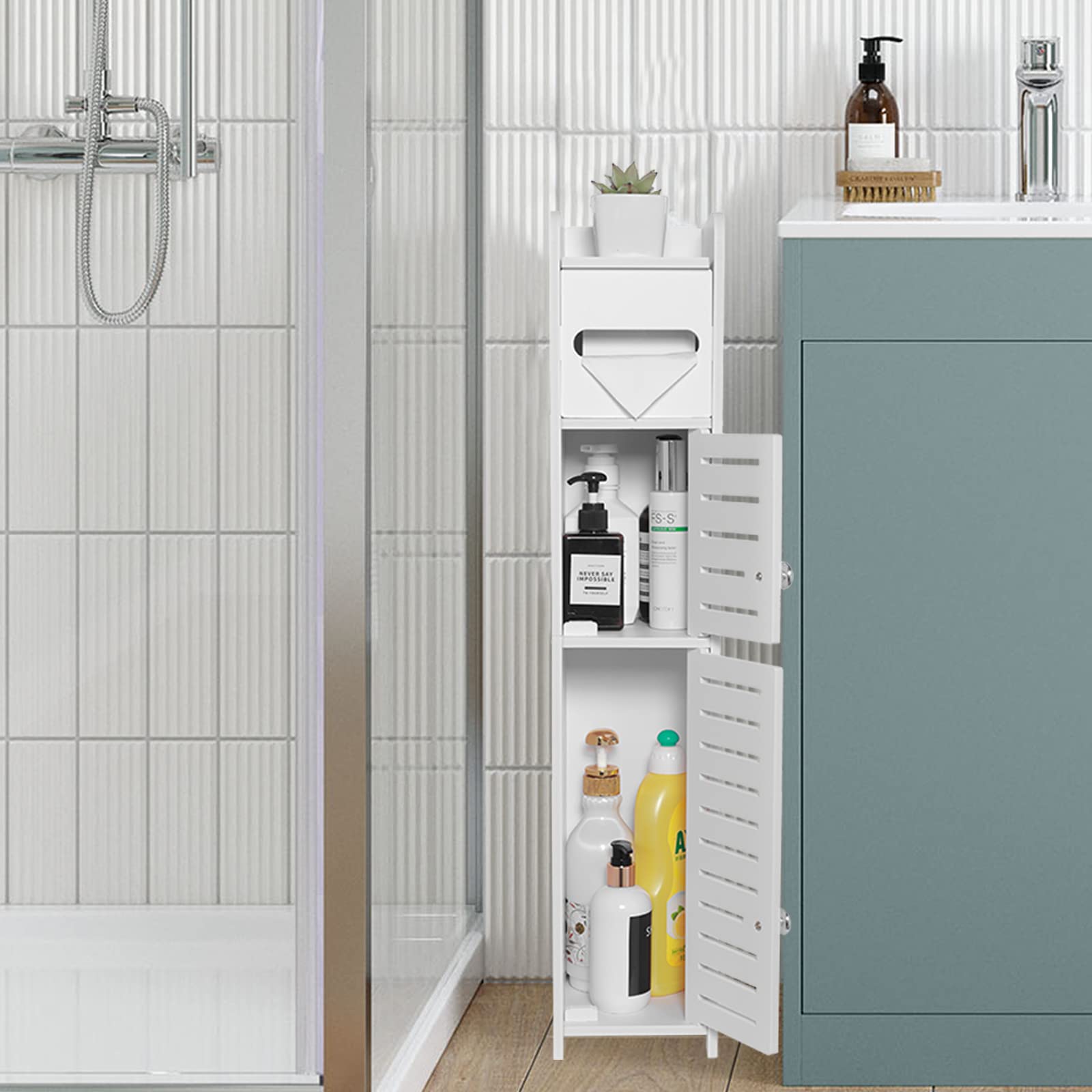 Tuoxinem storage cabinet over the toilet with open shelves for quick storage