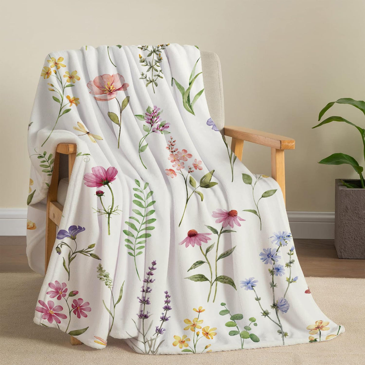 Tupmnbry Wildflowers Throw Blanket showcasing botanical floral print for cozy evenings