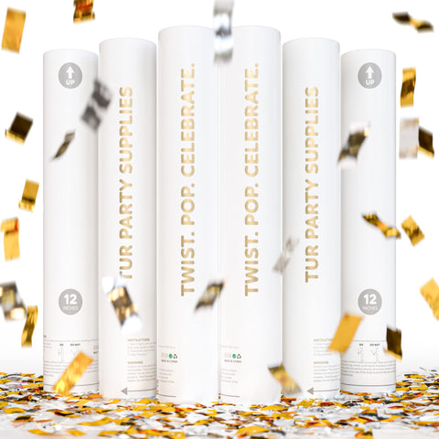 TUR Party Supplies gold-silver confetti poppers six-pack ready for a wedding reveal