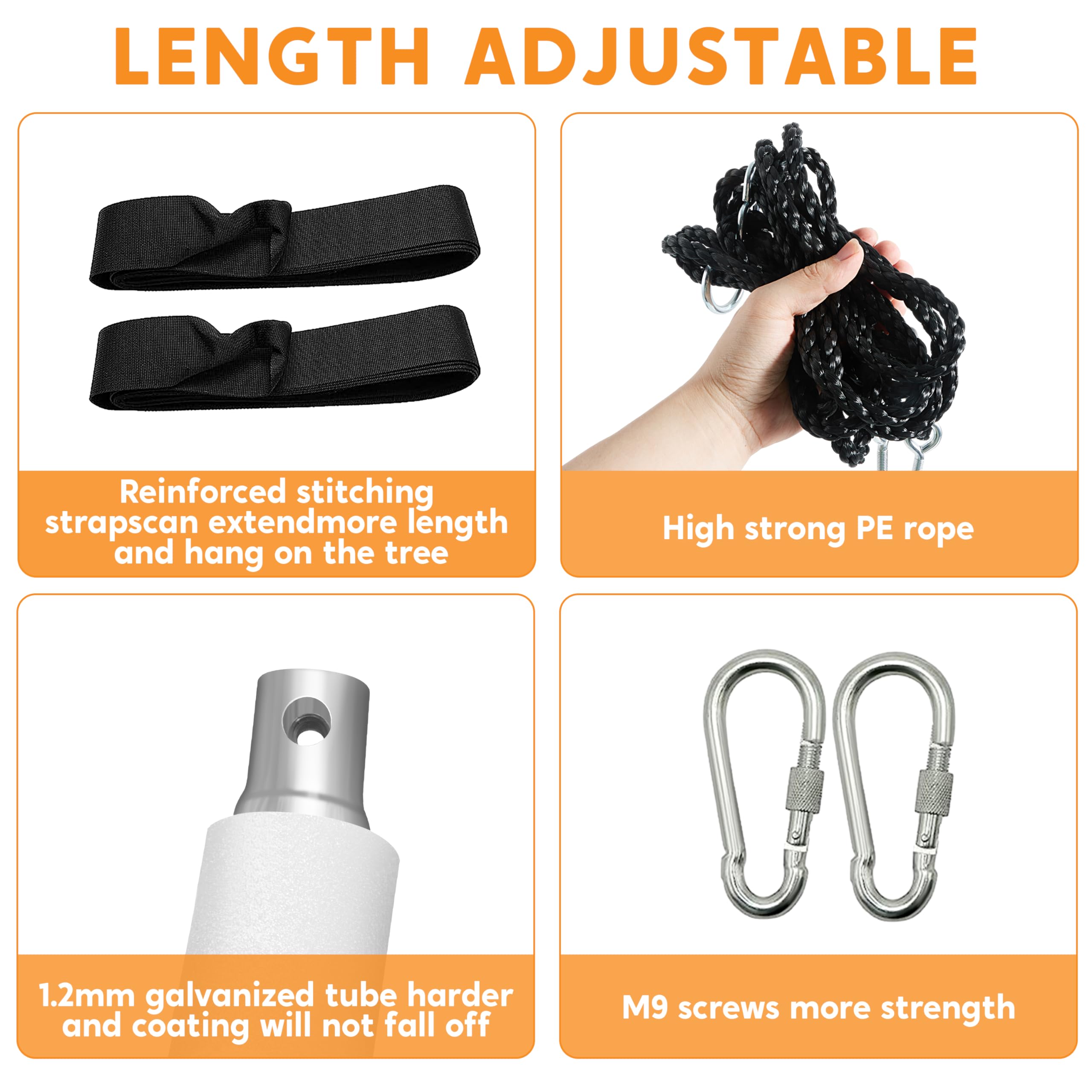 TURFEE adjustable hanging straps—easy setup on trees or swing frames.