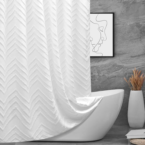 Turkio 78in white tufted chevron shower curtain for an elegant bathroom backdrop