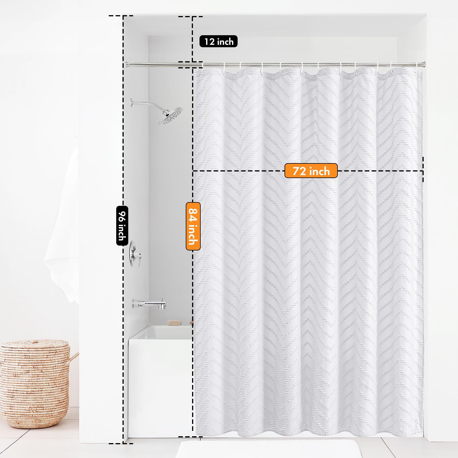 TURKIO chevron tufted design curtain adds luxury texture to modern baths.