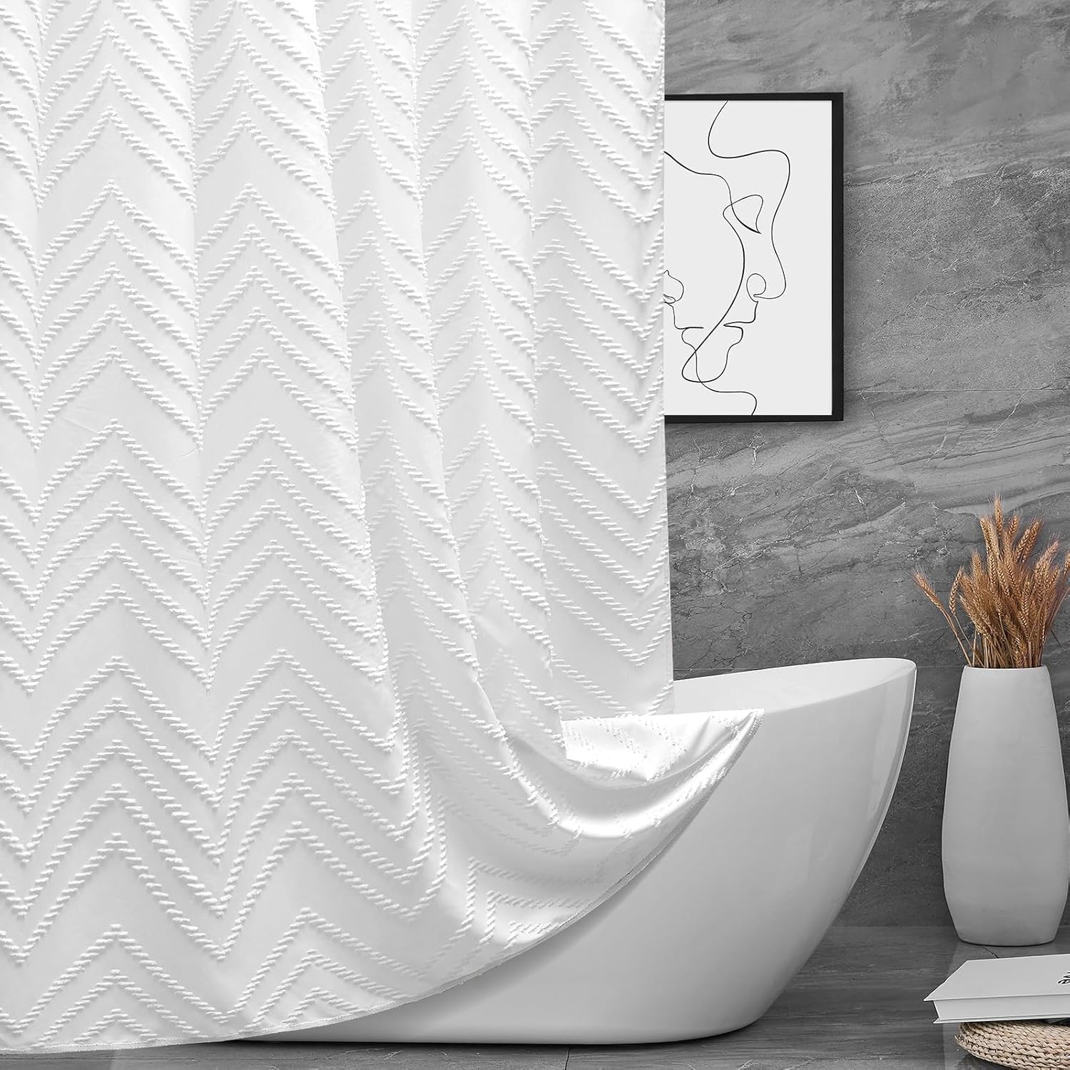 TURKIO extra-long curtain provides full 72W x 84L coverage for spacious bathrooms.
