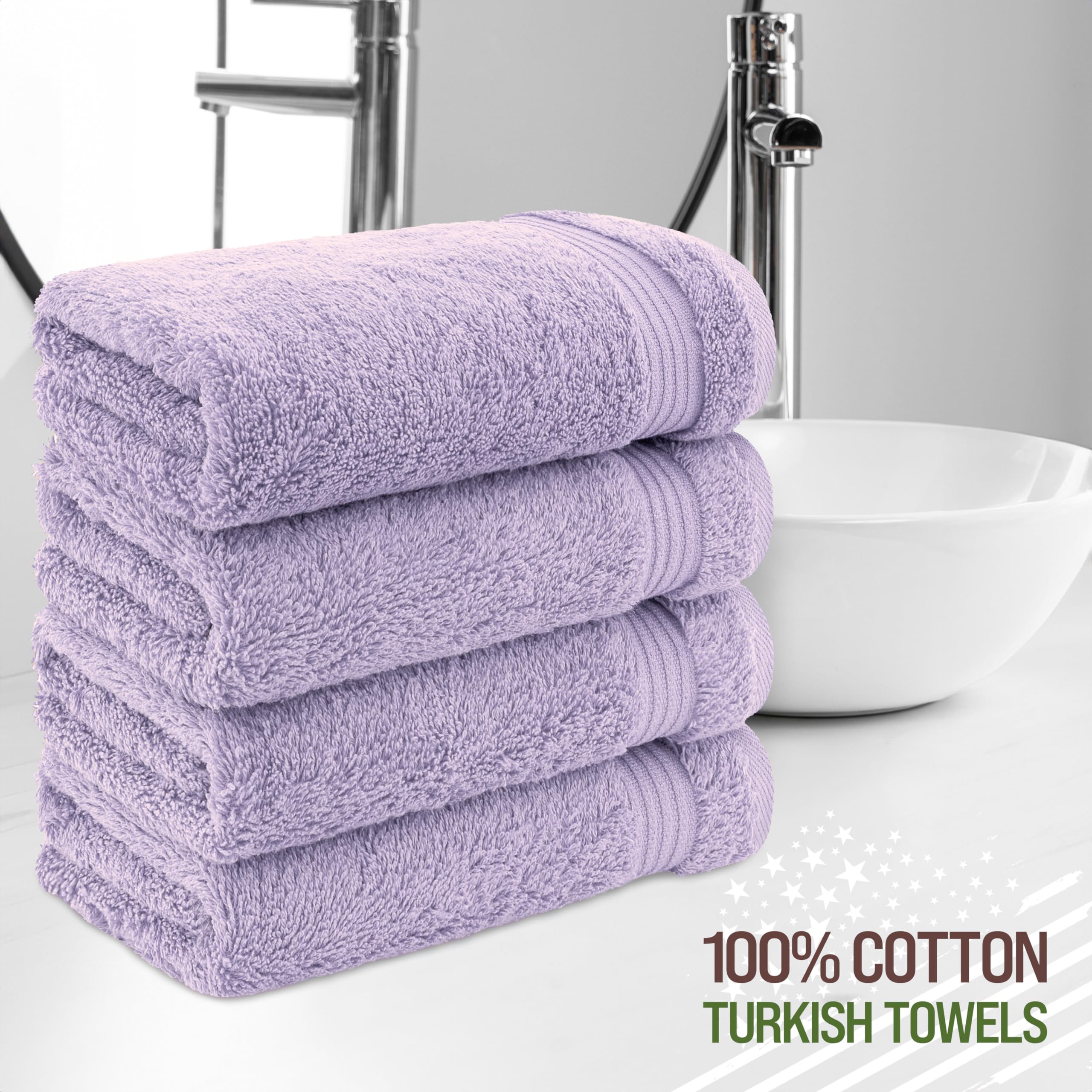 Turkish Cotton 600gsm hand towels in lilac offer quick drying and durability.