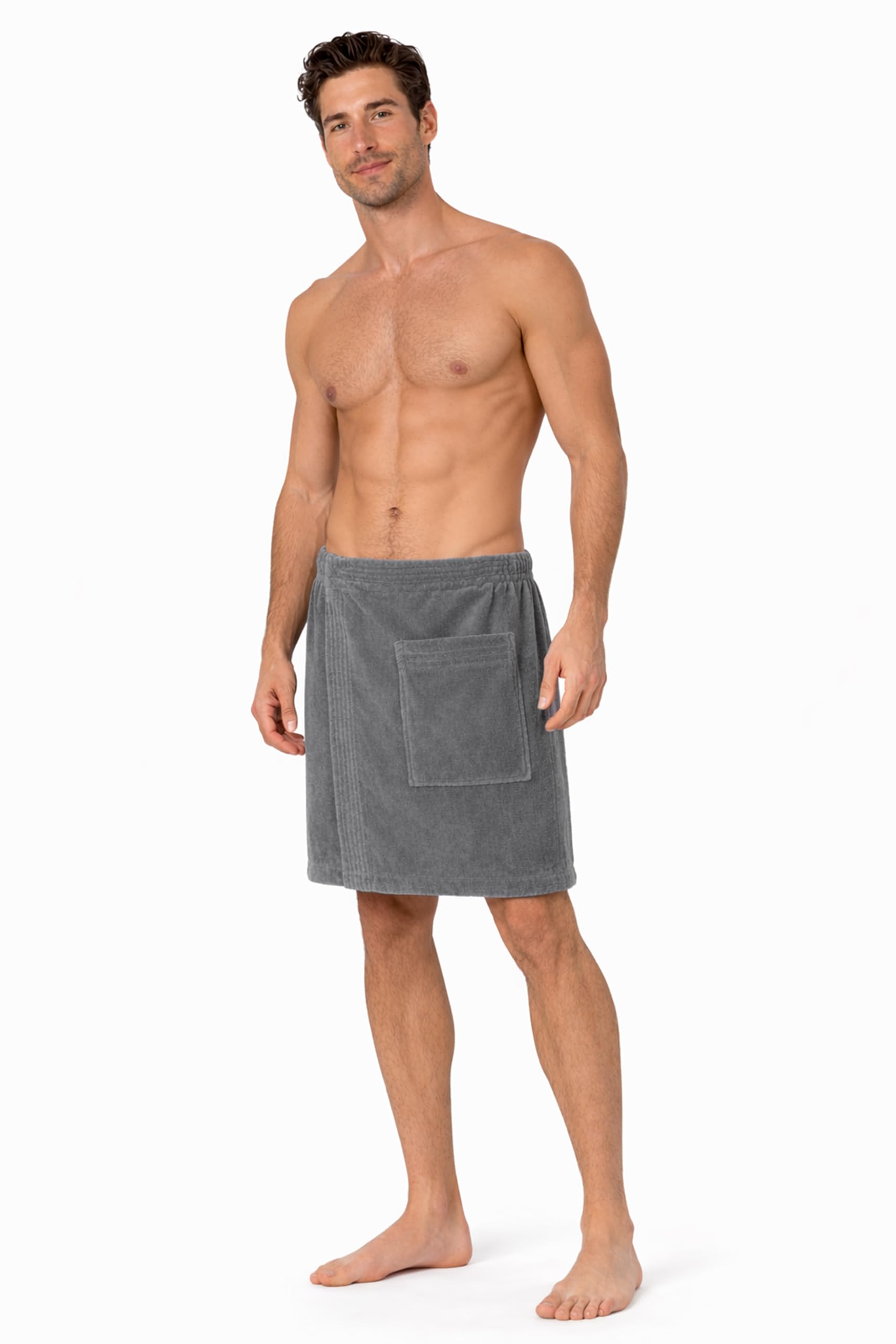 Turkish Linen gray body wrap pocket detail for essentials