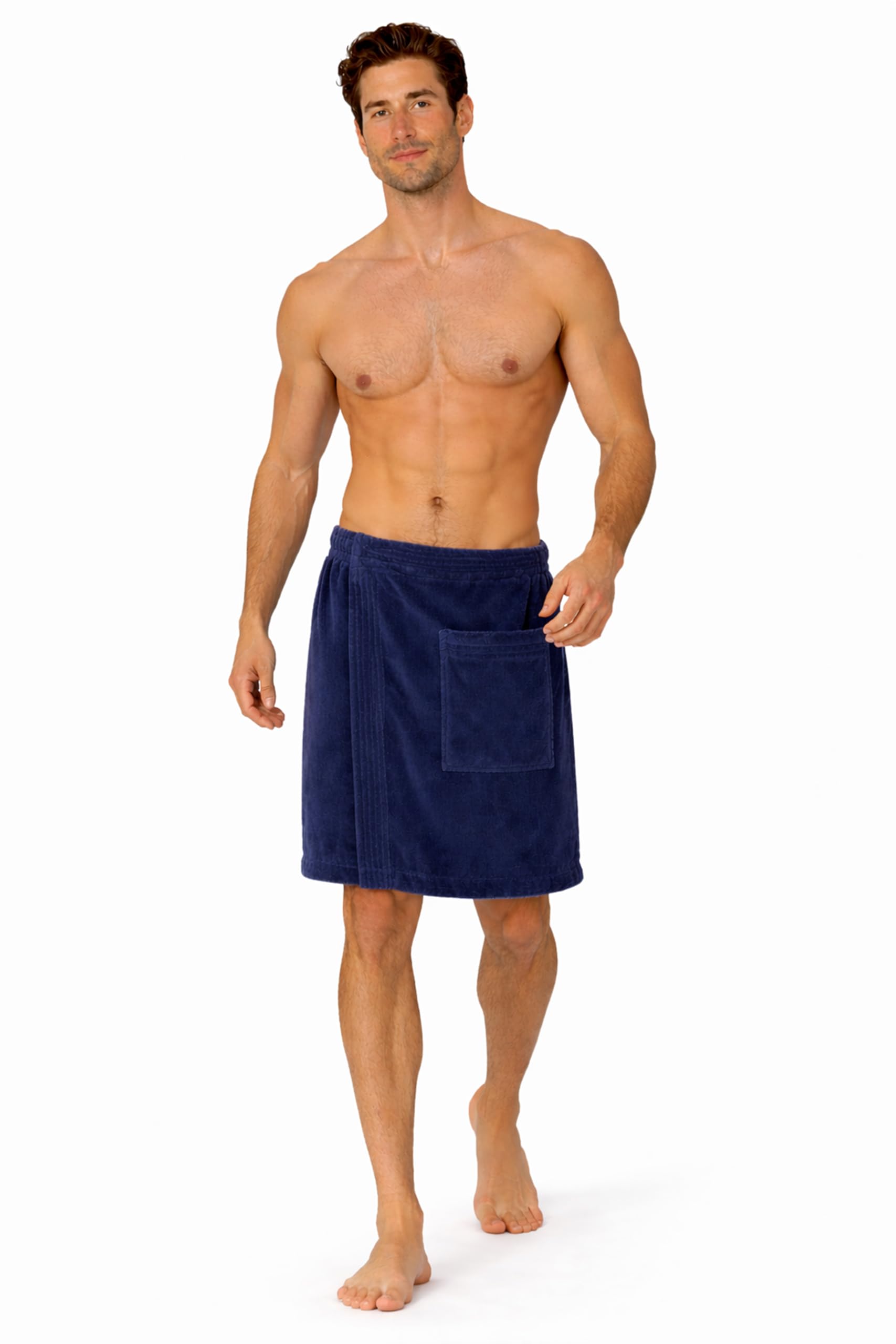 Turkish Linen Terry Velour Body Wrap Navy close-up shows smooth texture and rich color.