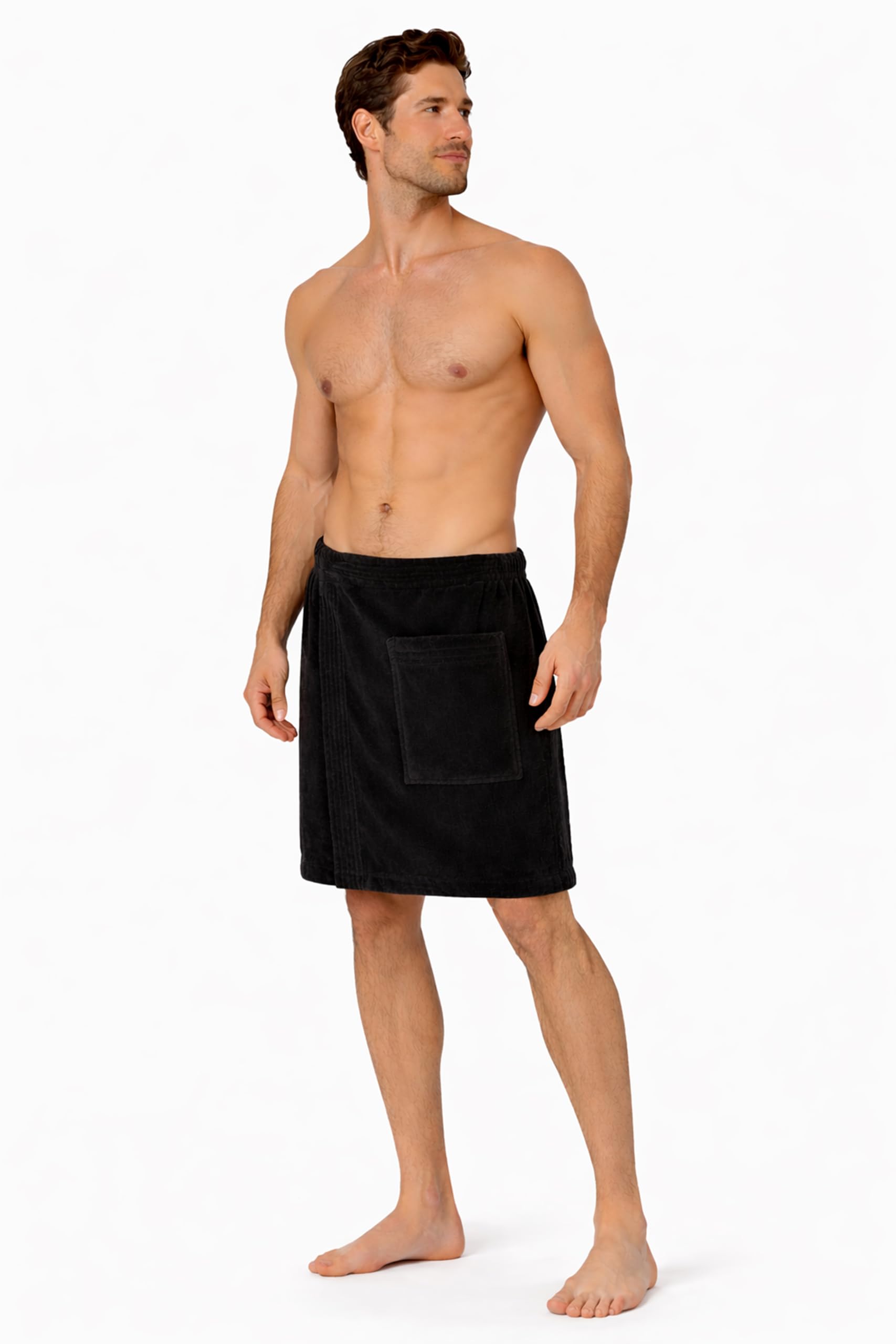Turkish Linen velour body wrap pocket detail for essentials.