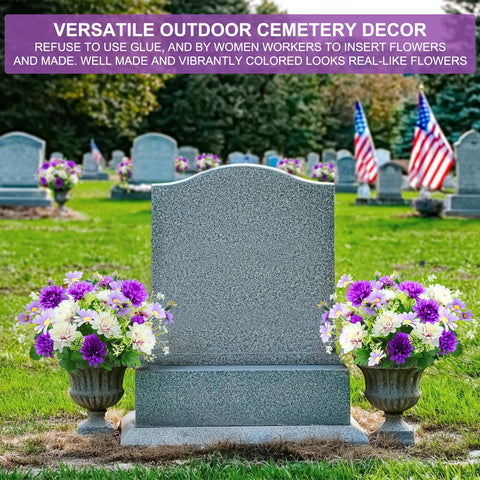 TURNMEON 4-bunches purple artificial flowers for cemetery vase decor
