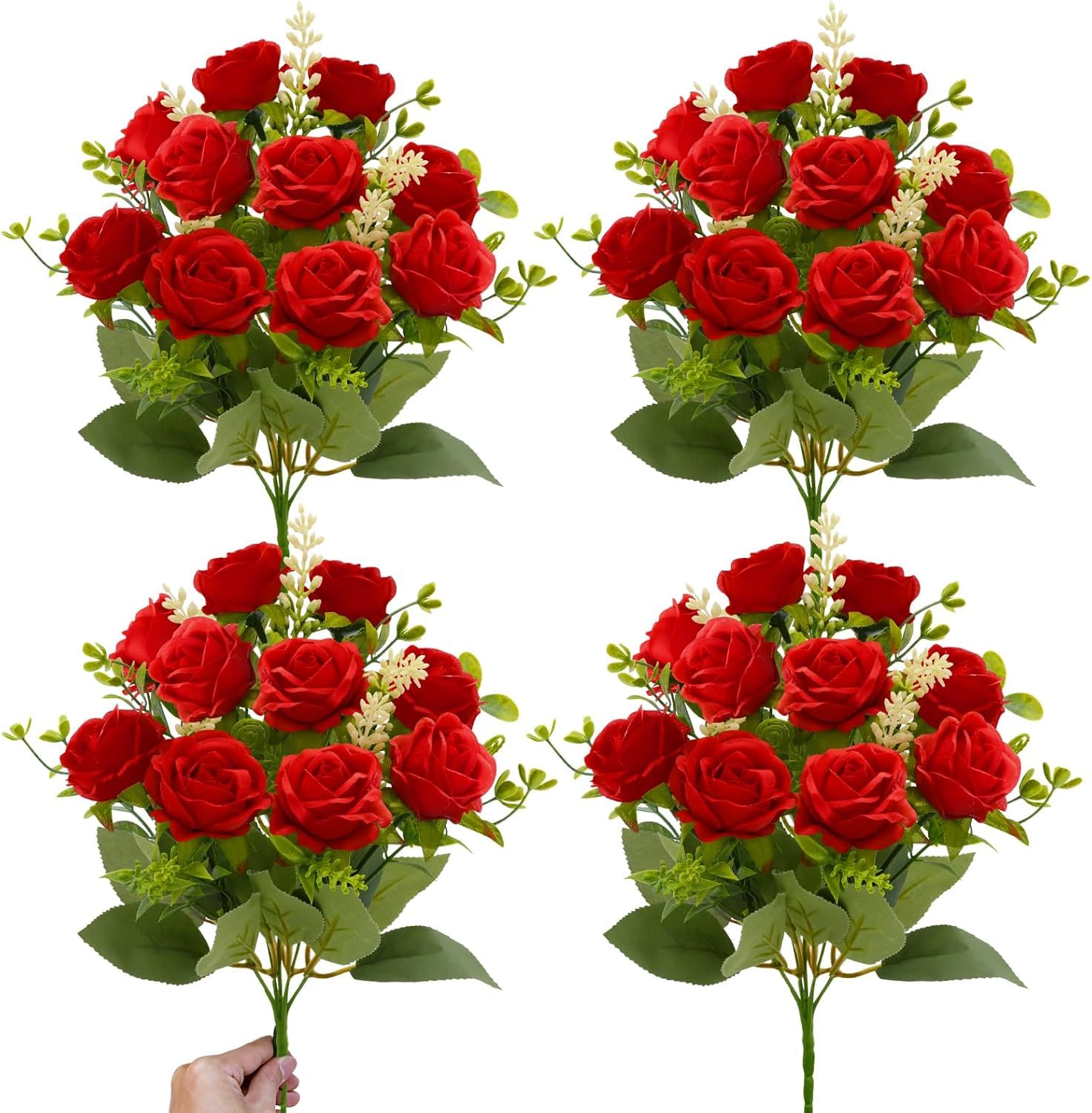TURNMEON 40-heads red fake roses bouquet for weddings and decor.
