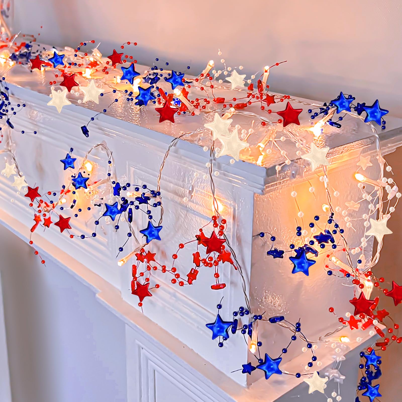 TURNMEON 4th of July stars lights, 13ft two-pack for mantle or doorway decor