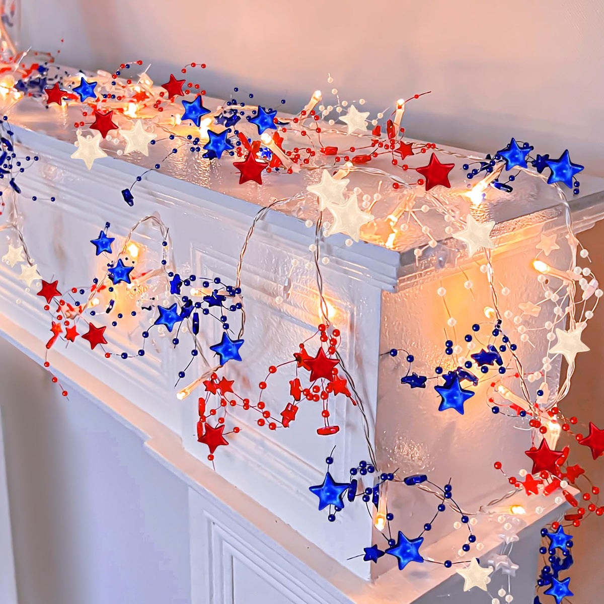 TURNMEON 4th of July stars lights, 13ft two-pack for mantle or doorway decor