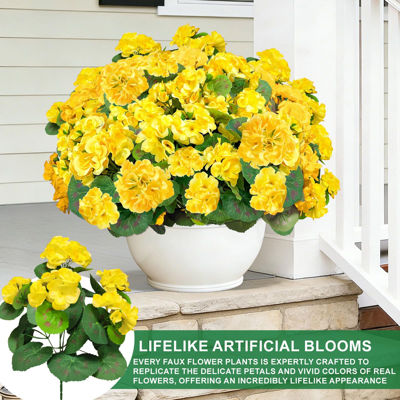 TURNMEON artificial geraniums outdoor yellow bouquet with multiple stems.