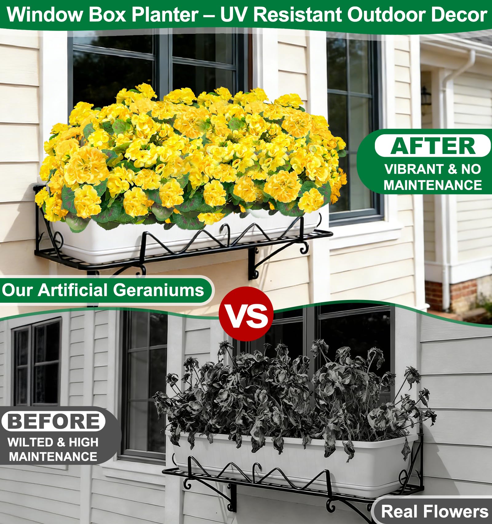 TURNMEON artificial geraniums outdoor yellow blooms decorating porches and windowsills.