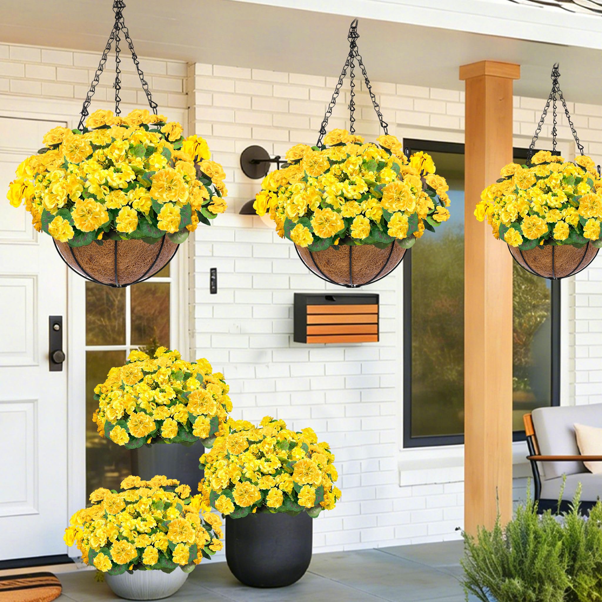 TURNMEON artificial geraniums outdoor yellow bouquet being shaped for lush arrangements.