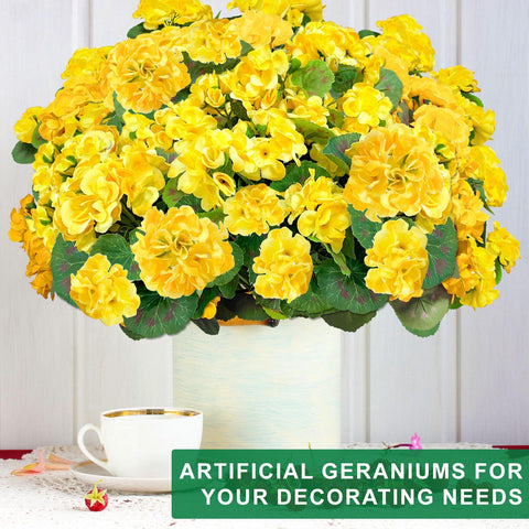 TURNMEON artificial geraniums outdoor yellow bouquet suited for weddings or cemeteries.