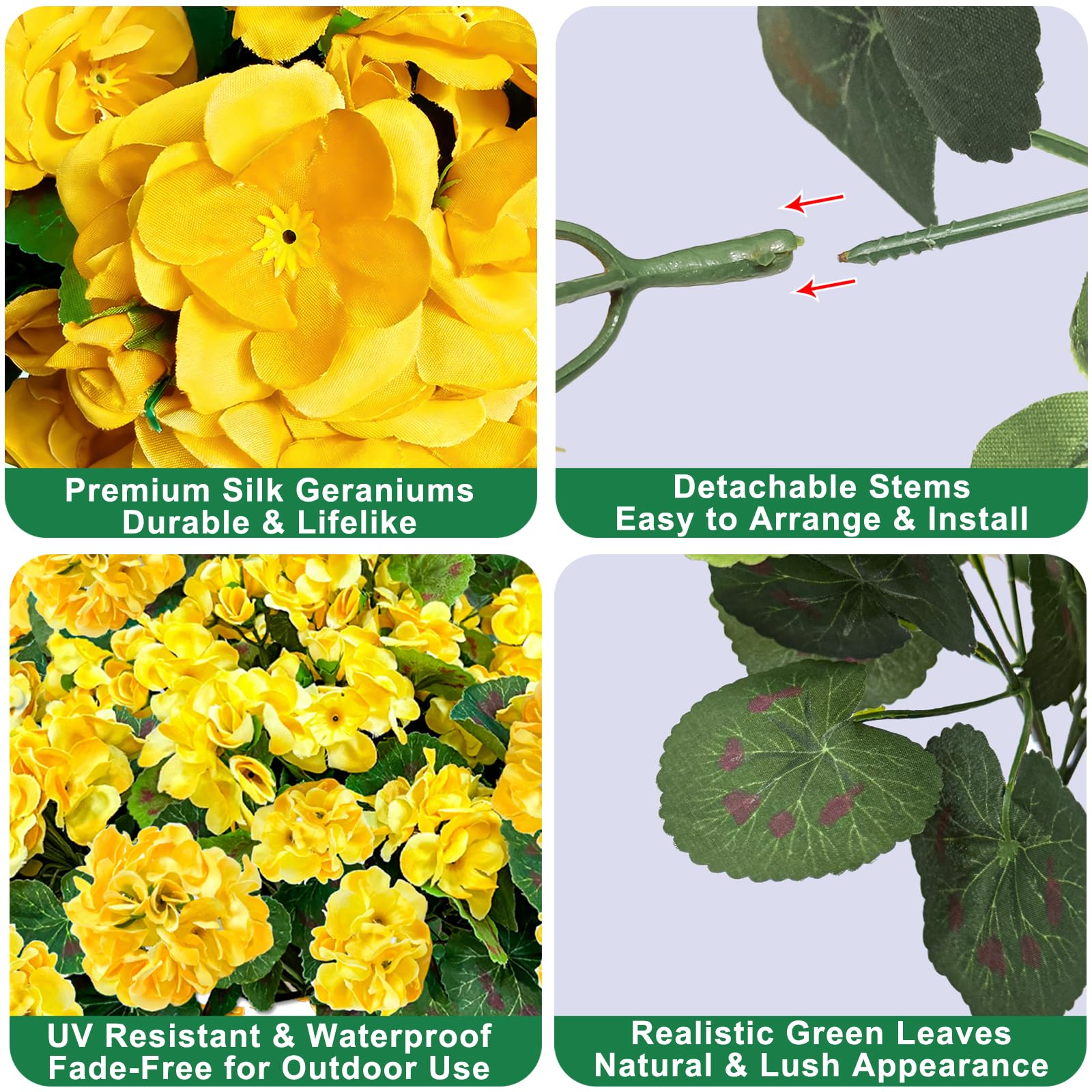 TURNMEON artificial geraniums outdoor yellow bouquet displayed in a planter.