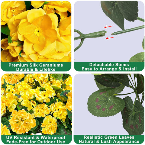 TURNMEON artificial geraniums outdoor yellow bouquet displayed in a planter.